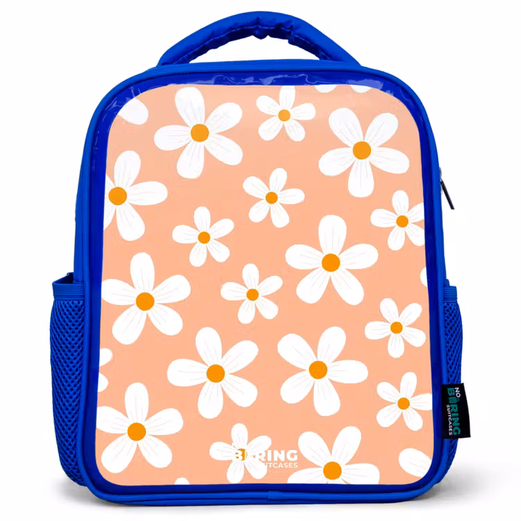 Madeliefjesmania perzik Kinderrugzak - Blauw middel -3d