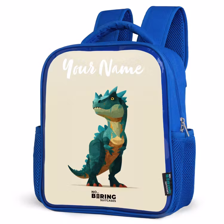 Dino - Dier - Groen Kinderrugzak - Blauw middel -schuin