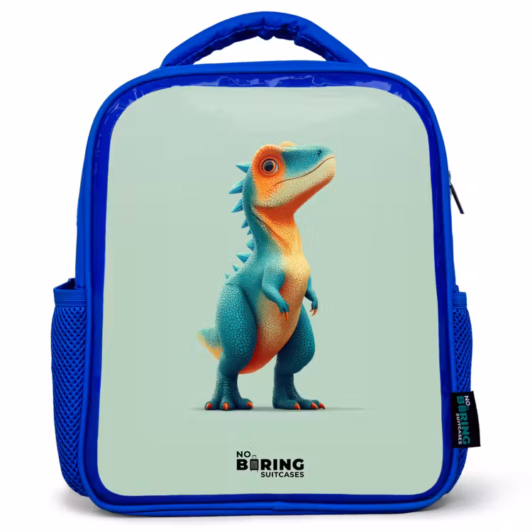 Dino - Dier - Groen - Oranje Kinderrugzak - Blauw middel -3d