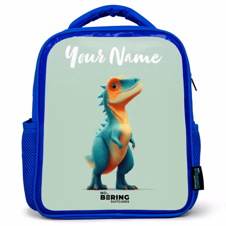 Dino - Dier - Groen - Oranje Kinderrugzak - Blauw middel -3d