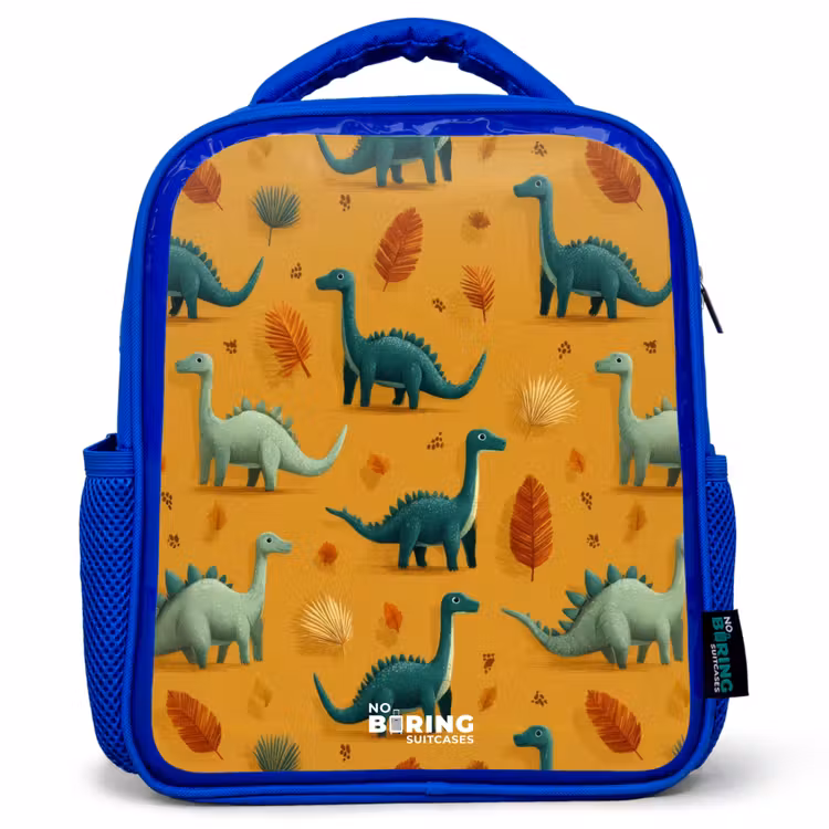 Dino - Dieren - Patroon Kinderrugzak - Blauw middel -3d