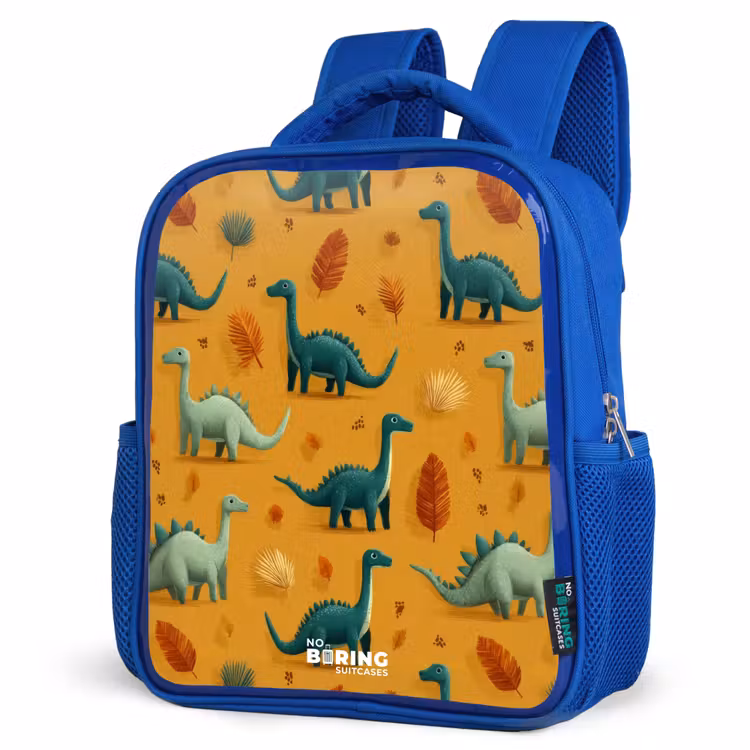 Dino - Dieren - Patroon Kinderrugzak - Blauw middel -schuin