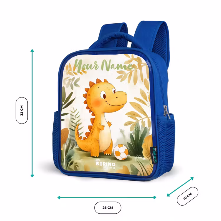 Dino - Voetbal - Oranje Kinderrugzak - Blauw middel -productfoto_formaten