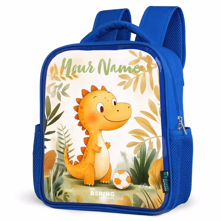 Dino - Voetbal - Oranje Kinderrugzak - Blauw middel -schuin
