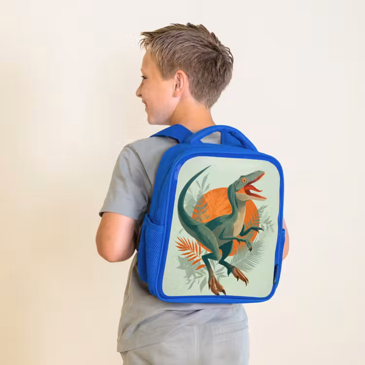 Dino - Bladeren - Grafisch - Groen Kinderrugzak - Blauw middel -sfeer2