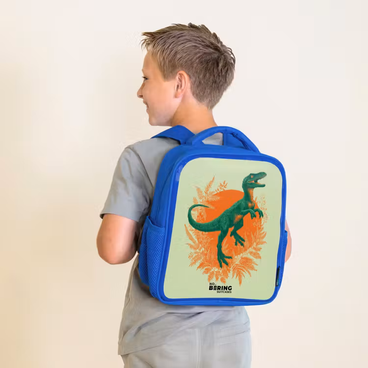 Dino - Natuur - Groen Kinderrugzak - Blauw middel -sfeer2