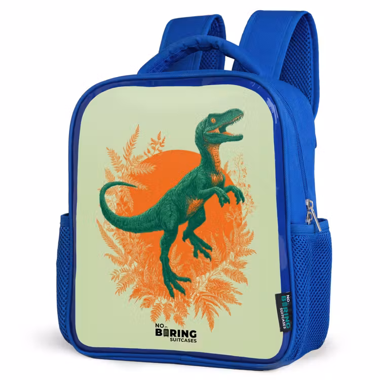 Dino - Natuur - Groen Kinderrugzak - Blauw middel -schuin