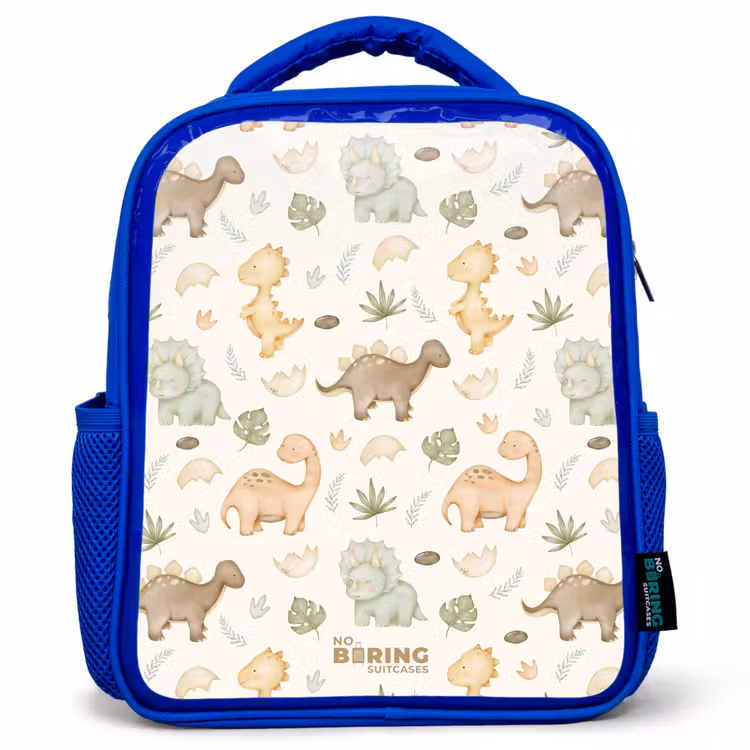 Dino patroon in pastelkleuren Kinderrugzak - Blauw middel -3d