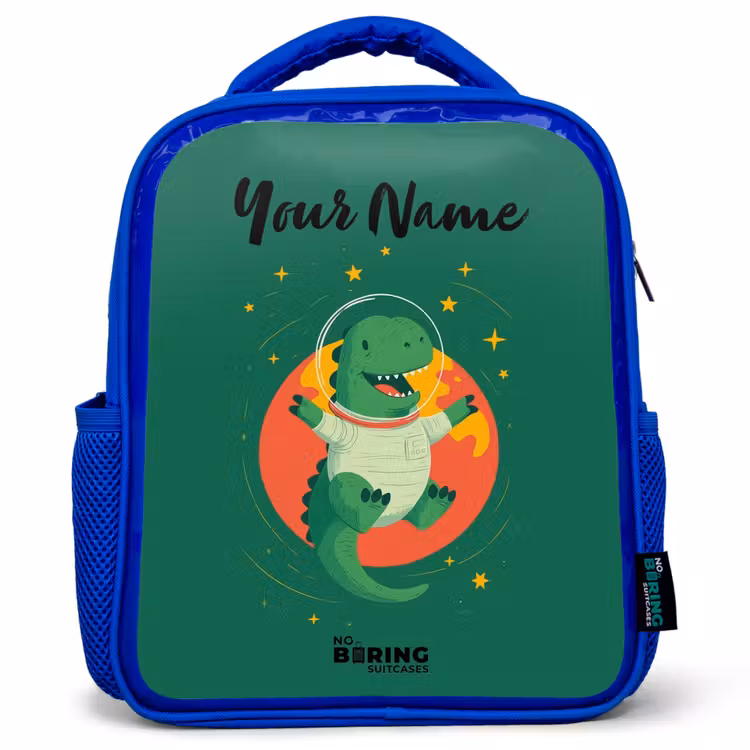 Dino - Planeet - Sterren - Groen Kinderrugzak - Blauw middel -3d