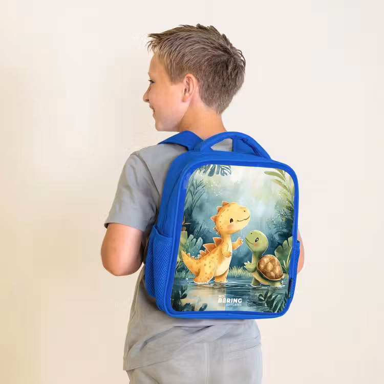 Dino - Schildpad - Jungle Kinderrugzak - Blauw middel -sfeer2