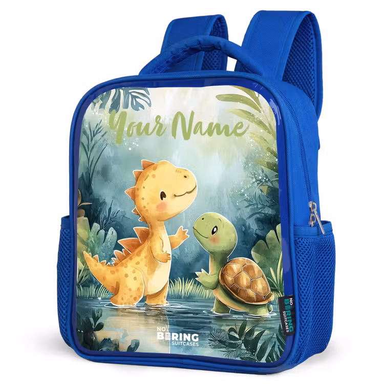 Dino - Schildpad - Jungle Kinderrugzak - Blauw middel -schuin