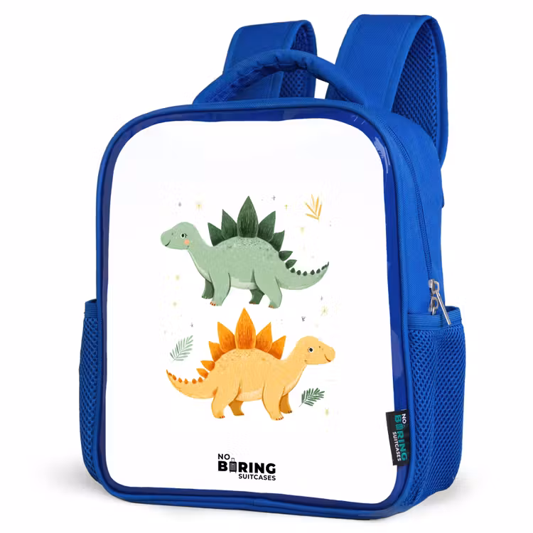 Dinos - Dieren - Groen - Oranje Kinderrugzak - Blauw middel -schuin