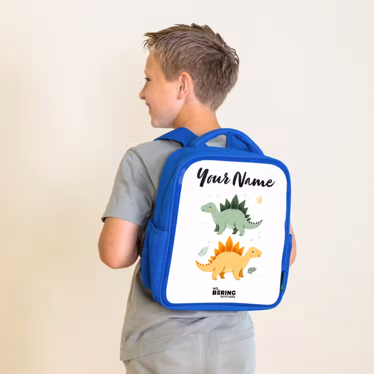 Dinos - Dieren - Groen - Oranje Kinderrugzak - Blauw middel -sfeer2