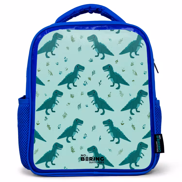 Dinos - Patroon - Groen Kinderrugzak - Blauw middel -3d