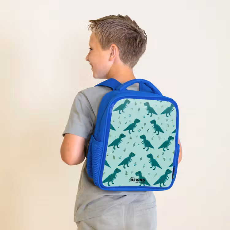 Dinos - Patroon - Groen Kinderrugzak - Blauw middel -sfeer2
