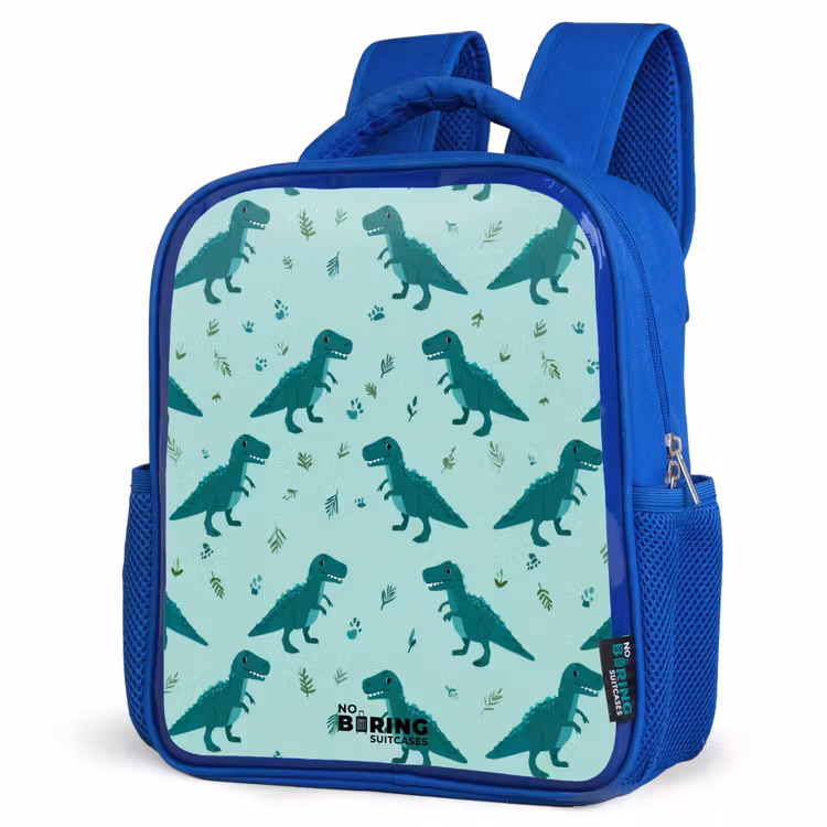 Dinos - Patroon - Groen Kinderrugzak - Blauw middel -schuin