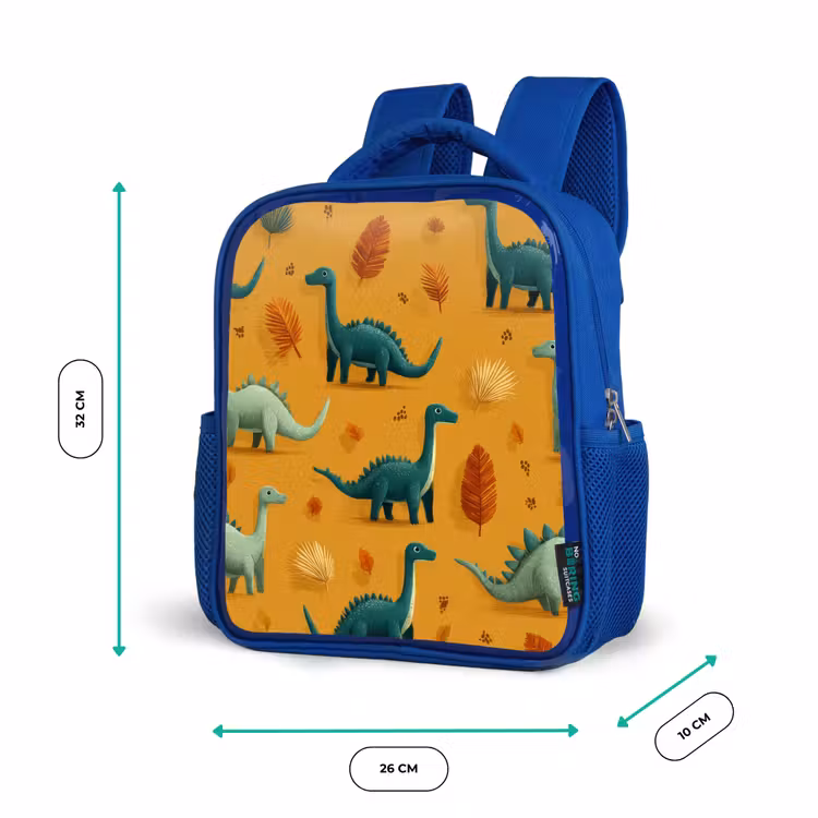 Dinosaurussen - Stekels - Herfstbladeren - Bruin Kinderrugzak - Blauw middel -productfoto_formaten