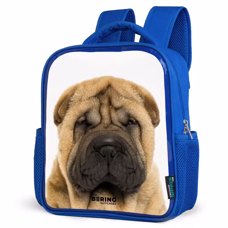 Hondje met Boos Hoofd Kinderrugzak - Blauw middel -schuin
