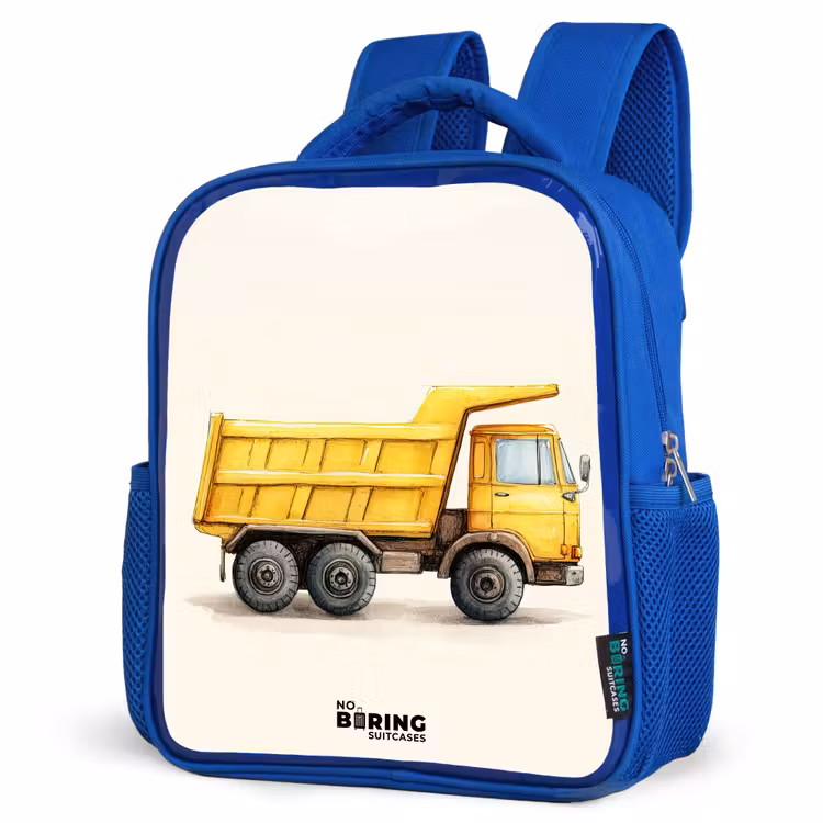 Kiepwagen - Getekend - Geel Kinderrugzak - Blauw middel -schuin
