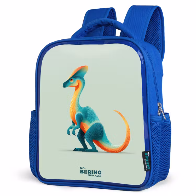 Elegante dino met kam Kinderrugzak - Blauw middel -schuin