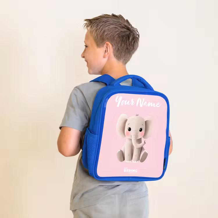 Olifant - Grijs - Baby - Slurf Kinderrugzak - Blauw middel -sfeer2