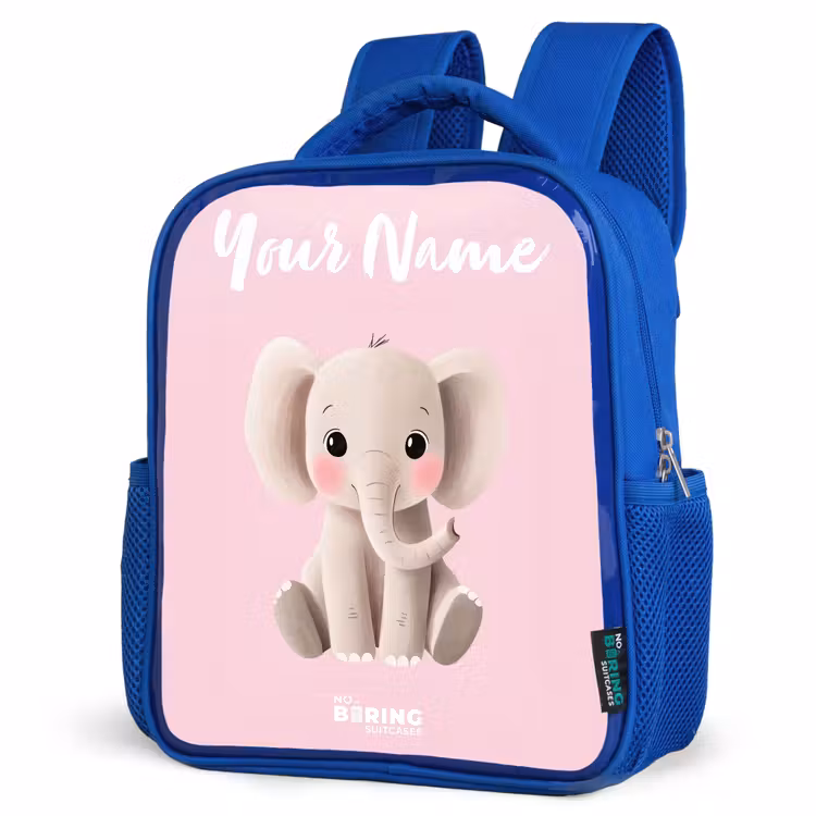 Olifant - Grijs - Baby - Slurf Kinderrugzak - Blauw middel -schuin