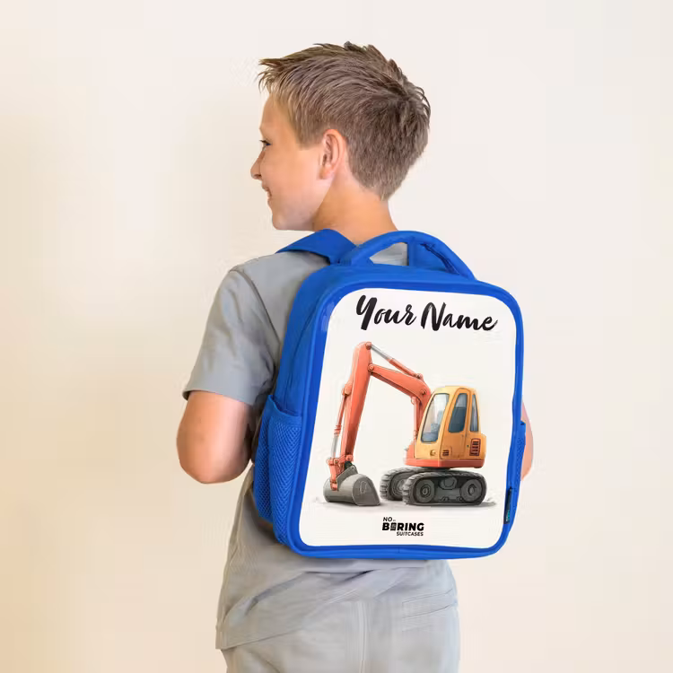 Graafmachine - Getekend - Oranje Kinderrugzak - Blauw middel -sfeer2