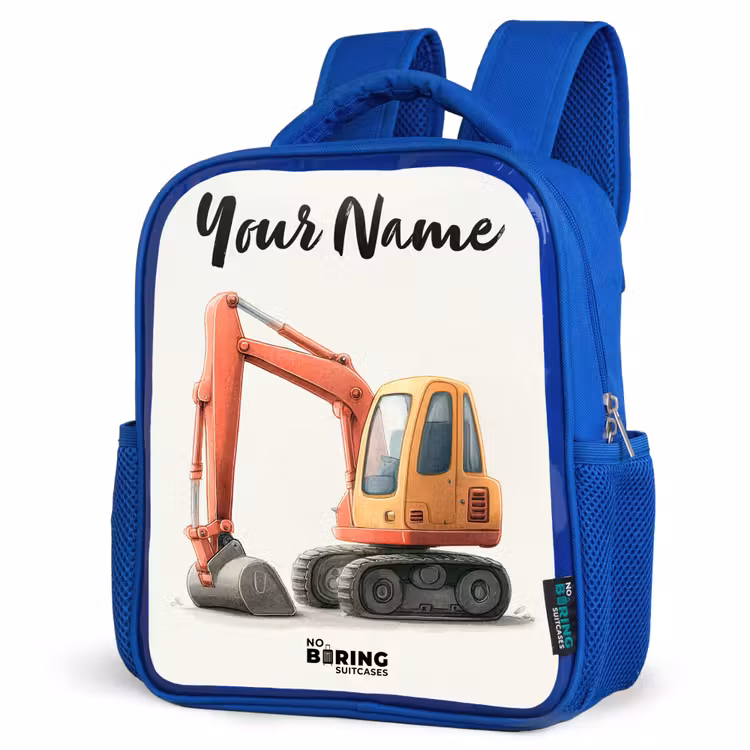 Graafmachine - Getekend - Oranje Kinderrugzak - Blauw middel -schuin