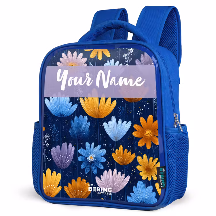 Bloemen - Patroon - Blauw Kinderrugzak - Blauw middel -schuin
