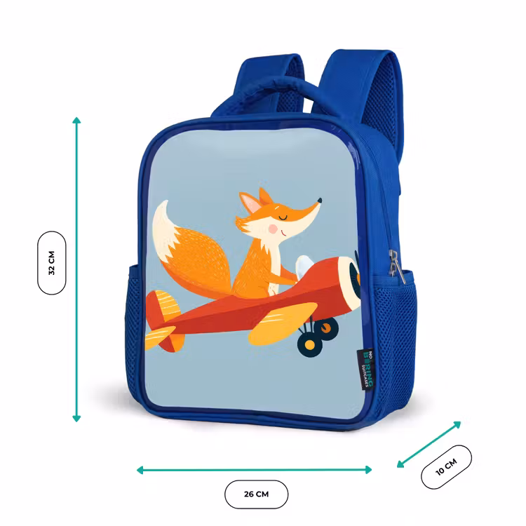 Vos - Vliegtuig - Blauw Kinderrugzak - Blauw middel -productfoto_formaten