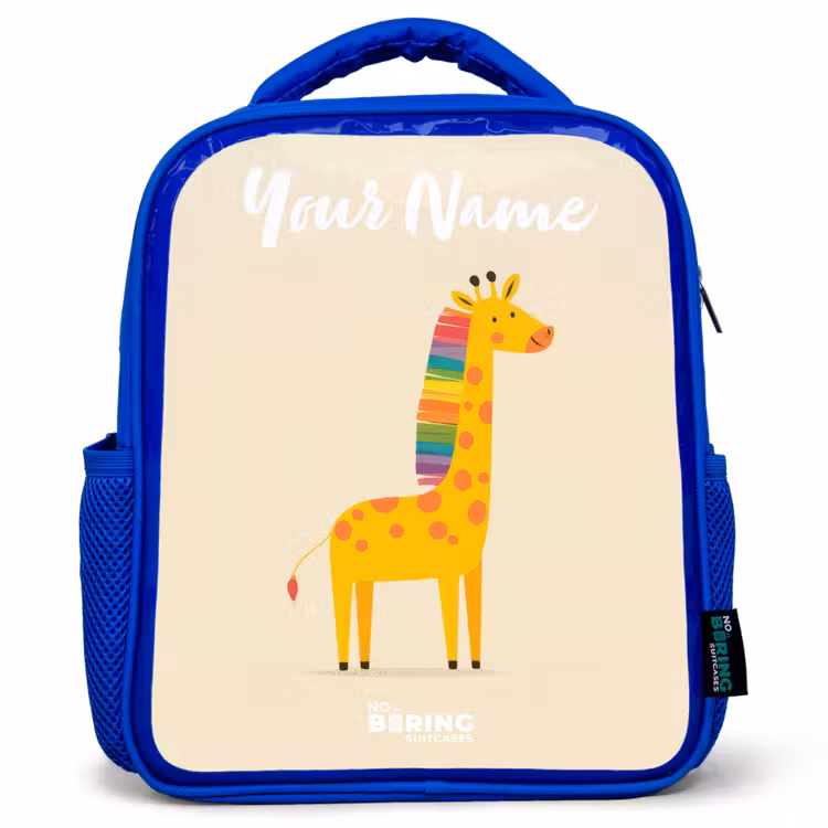 Giraffe - Dier - Kleurrijk Kinderrugzak - Blauw middel -3d