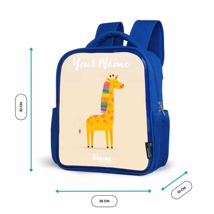 Giraffe - Dier - Kleurrijk Kinderrugzak - Blauw middel -productfoto_formaten