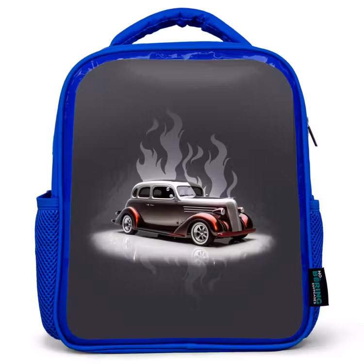 Grijze auto met grijze vlammen Kinderrugzak - Blauw middel -3d