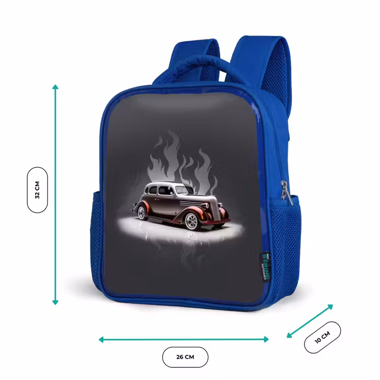 Grijze auto met grijze vlammen Kinderrugzak - Blauw middel -productfoto_formaten