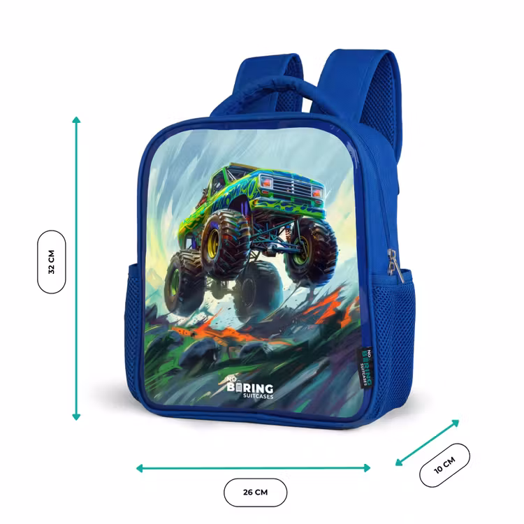Groene Monstertruck met Penseelstreken Kinderrugzak - Blauw middel -productfoto_formaten