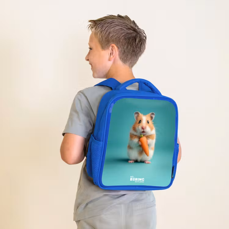 Hamster - Wortel - Dier Kinderrugzak - Blauw middel -sfeer2