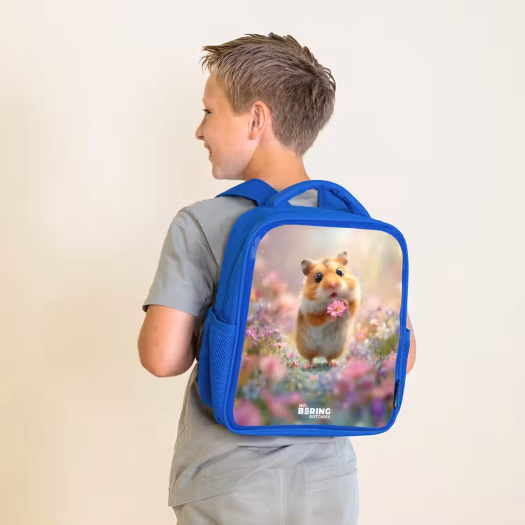 Hamster - Bloem - Natuur - Dier Kinderrugzak - Blauw middel -sfeer2