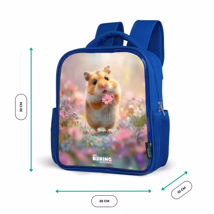 Hamster - Bloem - Natuur - Dier Kinderrugzak - Blauw middel -productfoto_formaten