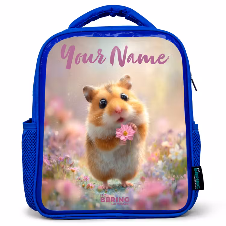 Hamster - Bloem - Natuur - Dier Kinderrugzak - Blauw middel -3d
