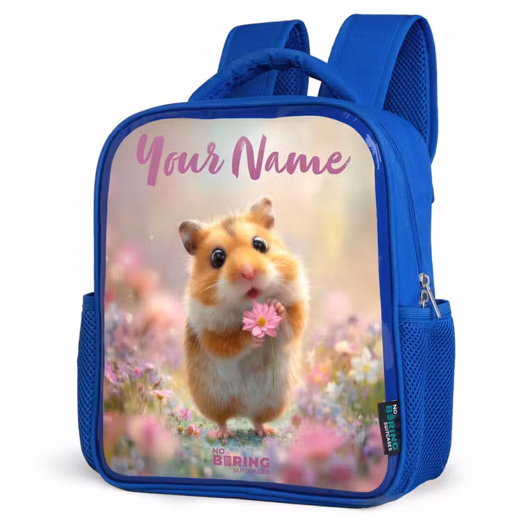 Hamster - Bloem - Natuur - Dier Kinderrugzak - Blauw middel -schuin