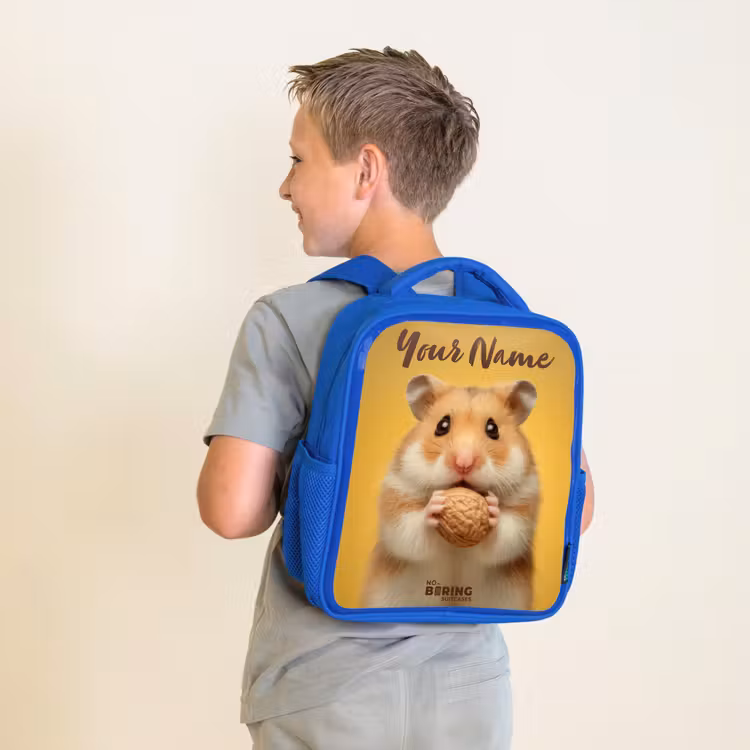 Hamster - Walnoot - Dier Kinderrugzak - Blauw middel -sfeer2