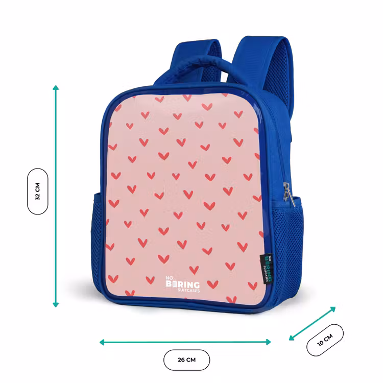 Hartjespatroon met roze kleuren Kinderrugzak - Blauw middel -productfoto_formaten