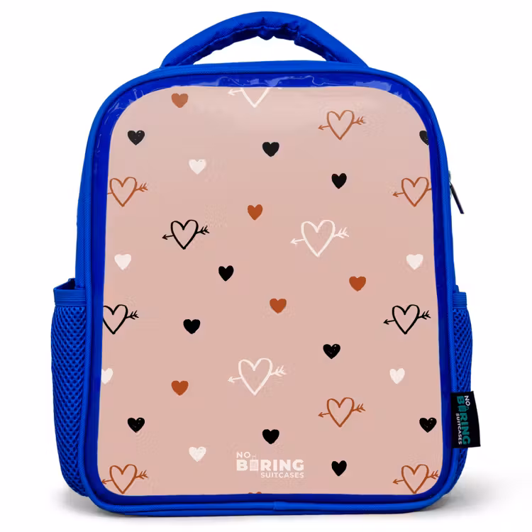 Hartjes met pijlen in zwart, wit en roze Kinderrugzak - Blauw middel -3d