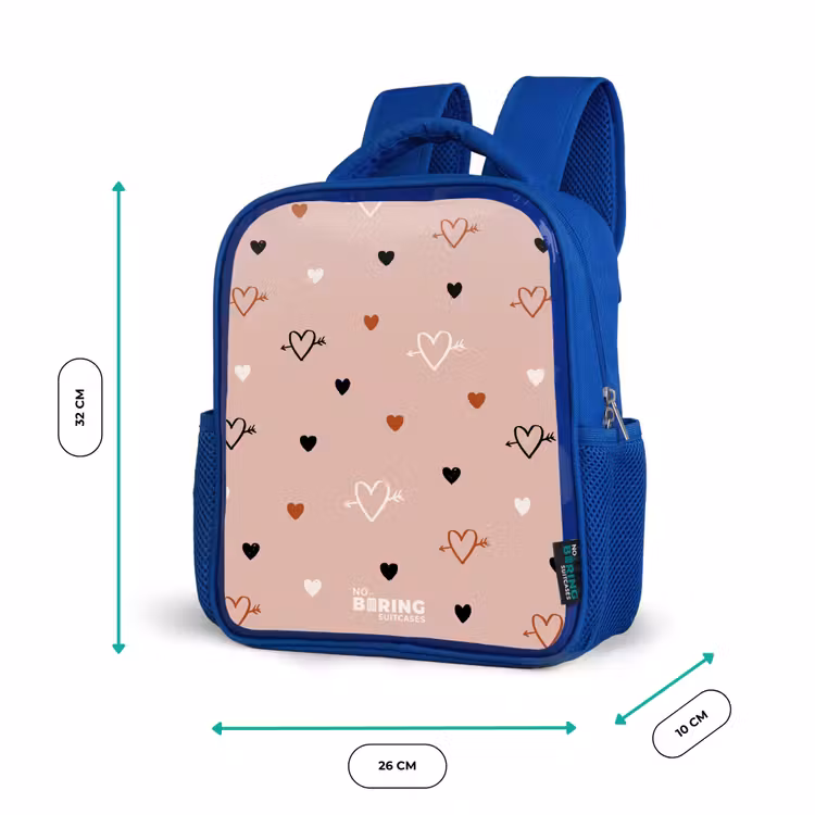 Hartjes met pijlen in zwart, wit en roze Kinderrugzak - Blauw middel -productfoto_formaten