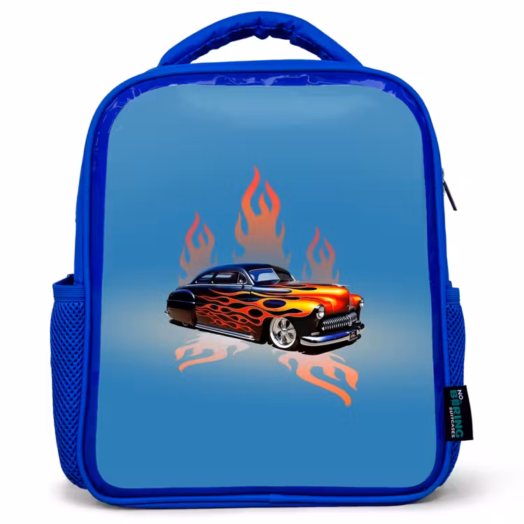 Hotrod flames Kinderrugzak - Blauw middel -3d