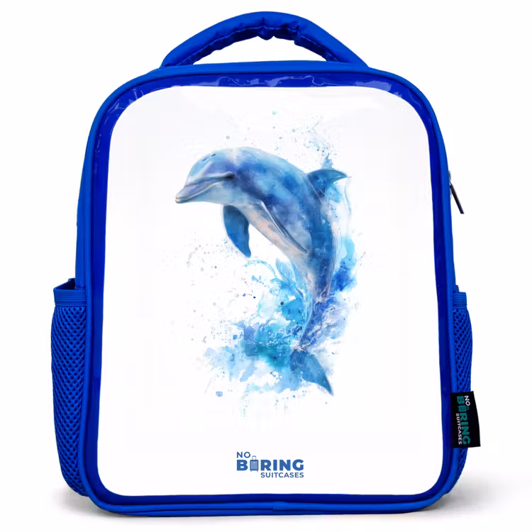 Springende blauwe dolfijn Kinderrugzak - Blauw middel -3d