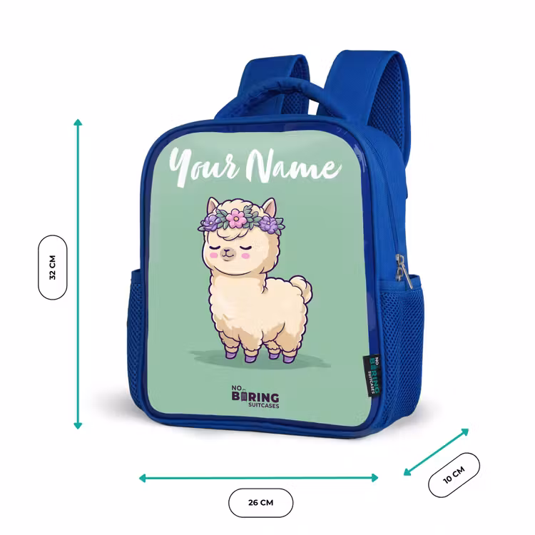 Kawai - Alpaca - Groen Kinderrugzak - Blauw middel -productfoto_formaten