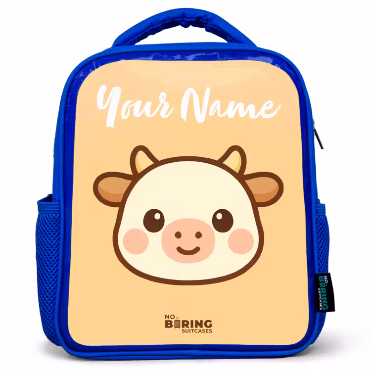 Kawai - Koe - Bruin Kinderrugzak - Blauw middel -3d