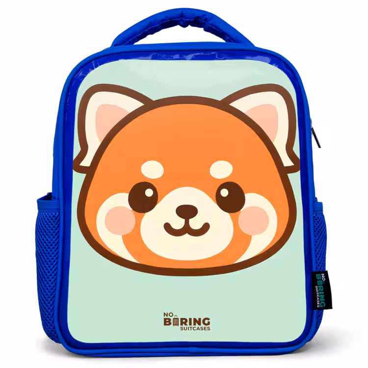 Kawai - Rode panda - Groen Kinderrugzak - Blauw middel -3d