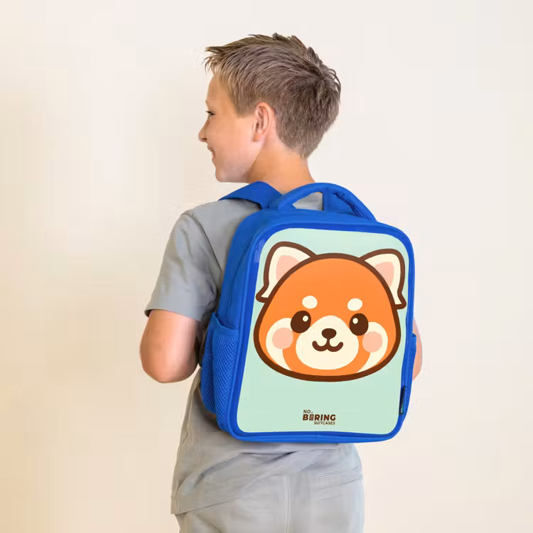 Kawai - Rode panda - Groen Kinderrugzak - Blauw middel -sfeer2
